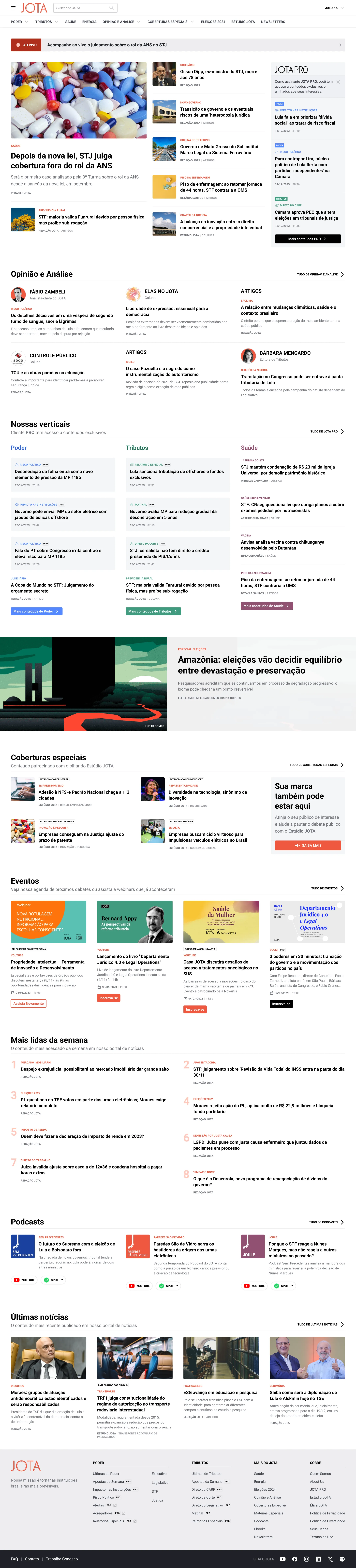 Homepage of JOTA Único's, logged in